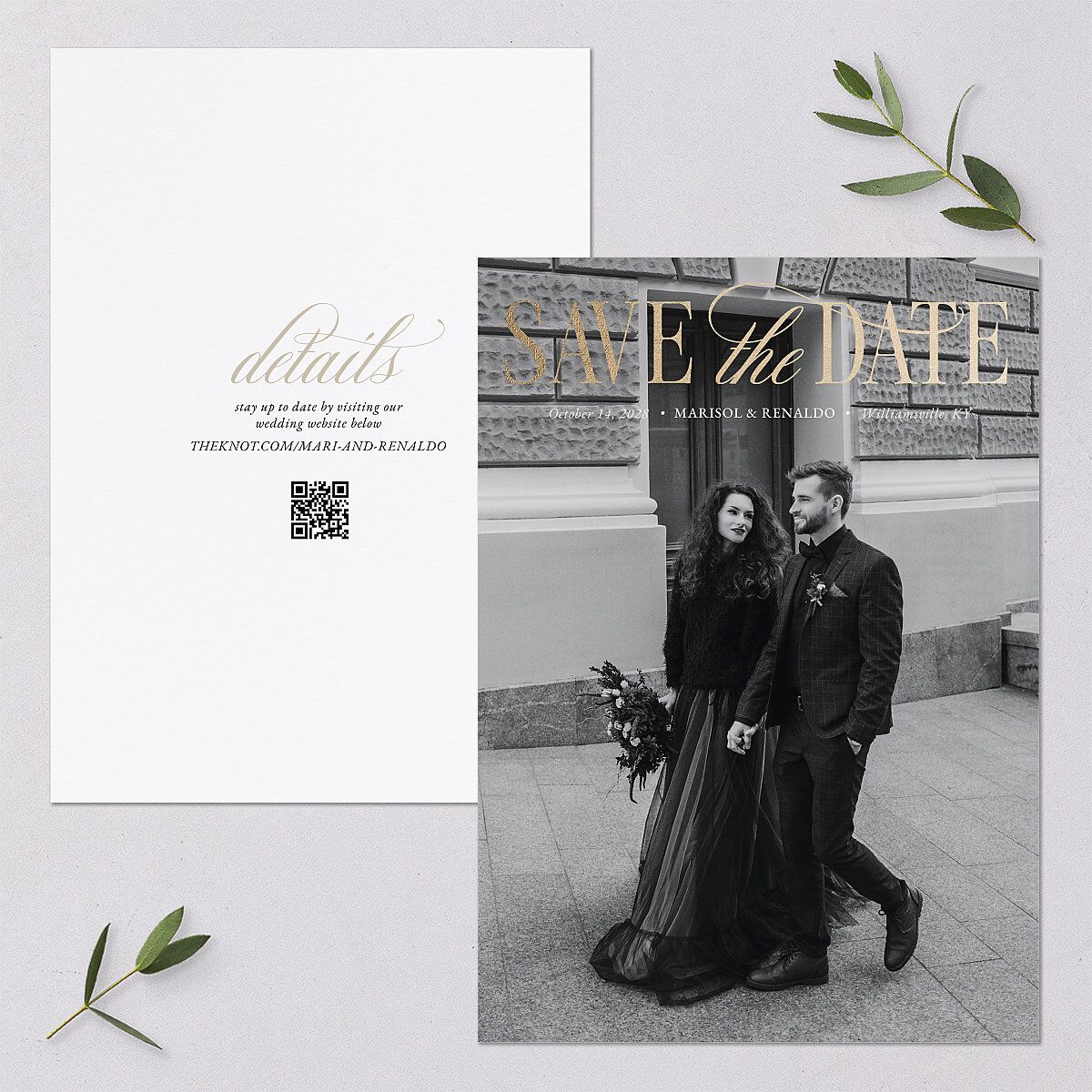 Polished Photo Foil Save the Date Cards Pure White Gold Signature smooth Blank Standard No