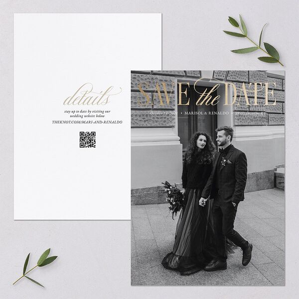 Polished Photo Foil Save the Date Cards Pure White Gold Signature smooth Blank Standard No