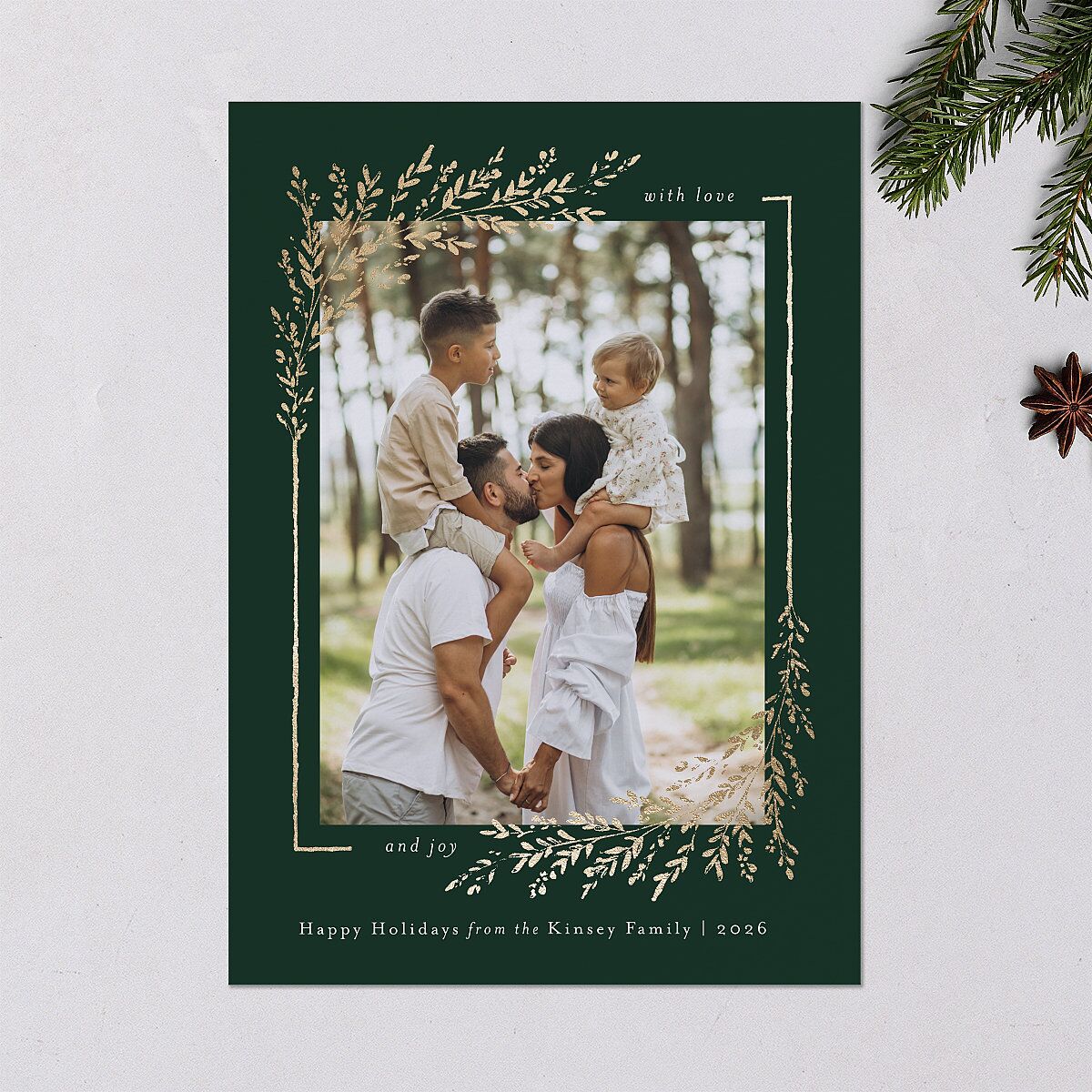 Exquisite Holiday Holiday Cards Gold Dark Green Signature Blank Portrait Standard