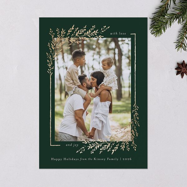 Exquisite Holiday Holiday Cards Gold Dark Green Signature Blank Portrait Standard