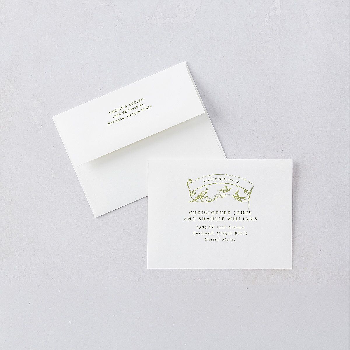 Vintage Toile Thank You Card Envelopes White Greenery Both Recipient and Return Addresses Signature Standard