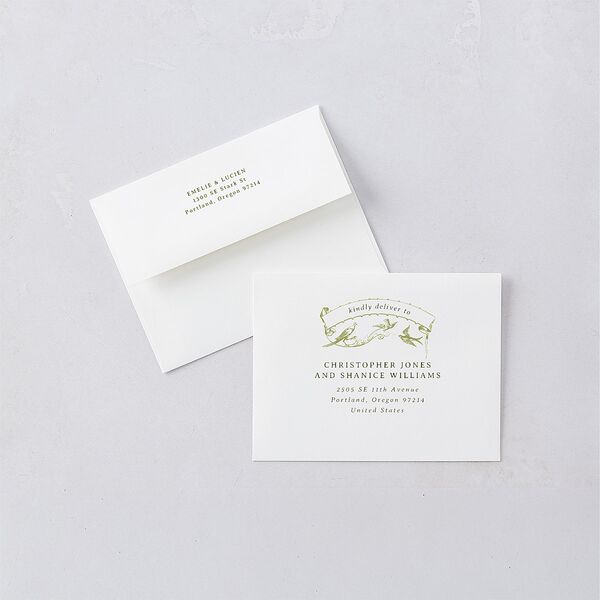 Vintage Toile Thank You Card Envelopes White Greenery Both Recipient and Return Addresses Signature Standard