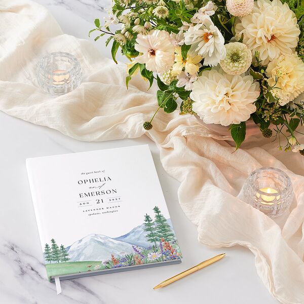 Mountain Wildflowers Guest Books Dusty Blue