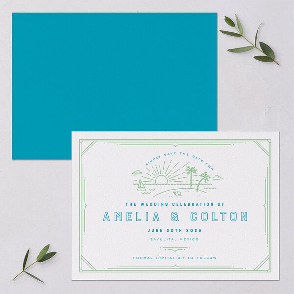 Iconic Beach Save the Date Cards Green Apple Signature smooth Blank No Standard