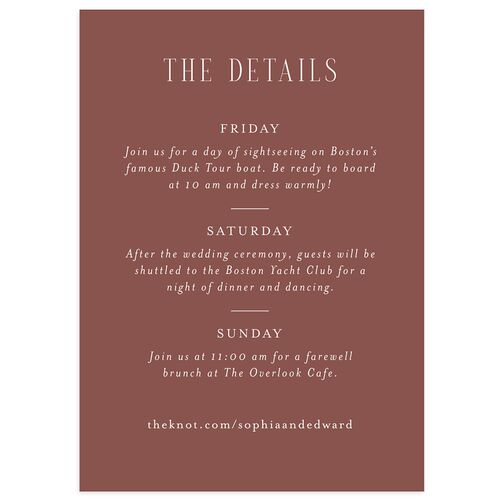 Boston Skyline Wedding Event Detail Cards Espresso Signature Standard