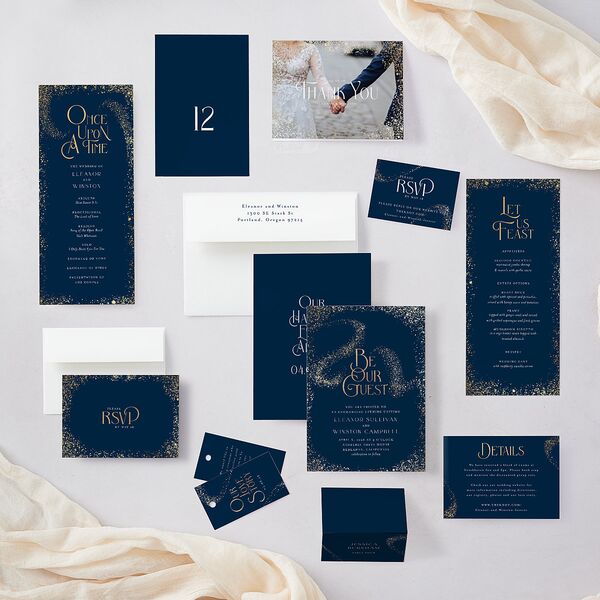 Be Our Guest Wedding Invitations Gold Navy Signature Blank No Standard