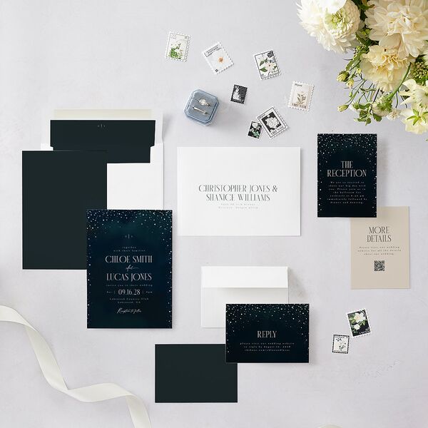 Sparkling Night Wedding Invitations Navy Signature Blank No