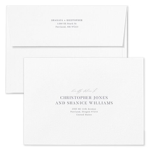 Elegant Gallery Tri Photo Wedding Invitation Envelopes White Dusty Blue Both Recipient and Return Addresses Standard Signature
