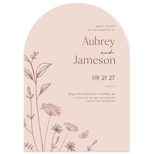 Simple Modern Wildflowers Wedding Invitations Pink Cotton Signature Blank No Arch