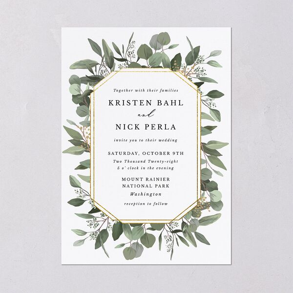 Eucalyptus Frame Wedding Invitations No Foil Pure White Signature Blank No Standard