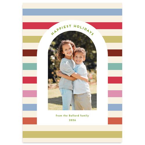 Eclectic Vintage Stripes Holiday Cards Linen Signature Blank Standard