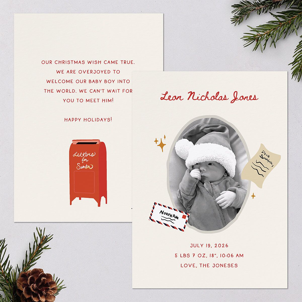 Letters to Santa Baby Announcement Holiday Cards Cotton Signature Blank Portrait Standard
