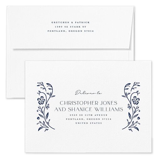 Storybook Filigree Wedding Invitation Envelopes Rose Navy Recipient Address Standard Signature