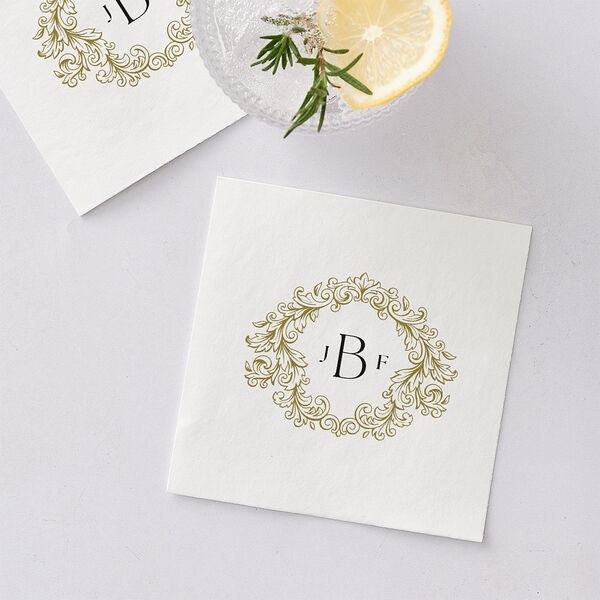 Black Tie Crest Engagement Party Cocktail Napkins Pure White Napkin Uncoined