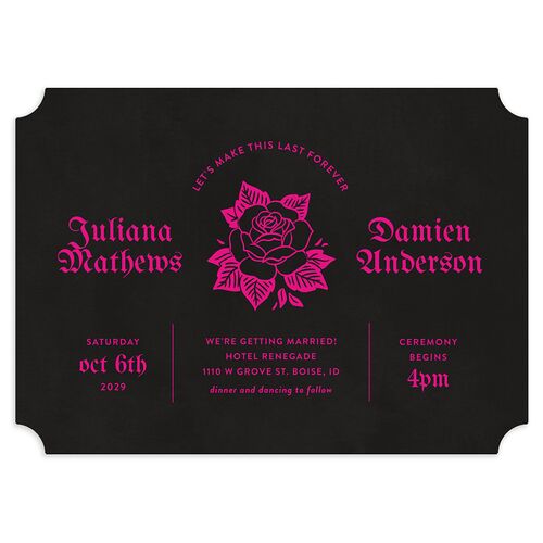 Moody Gothic Rose Wedding Invitations Hot Pink Signature Blank No Ticket
