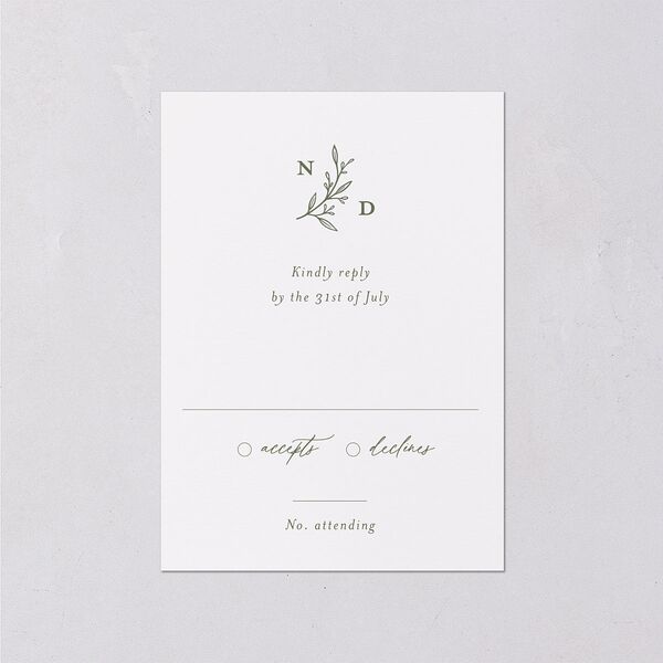 Botanical Monogram Wedding Response Cards Dark Camo Signature Standard