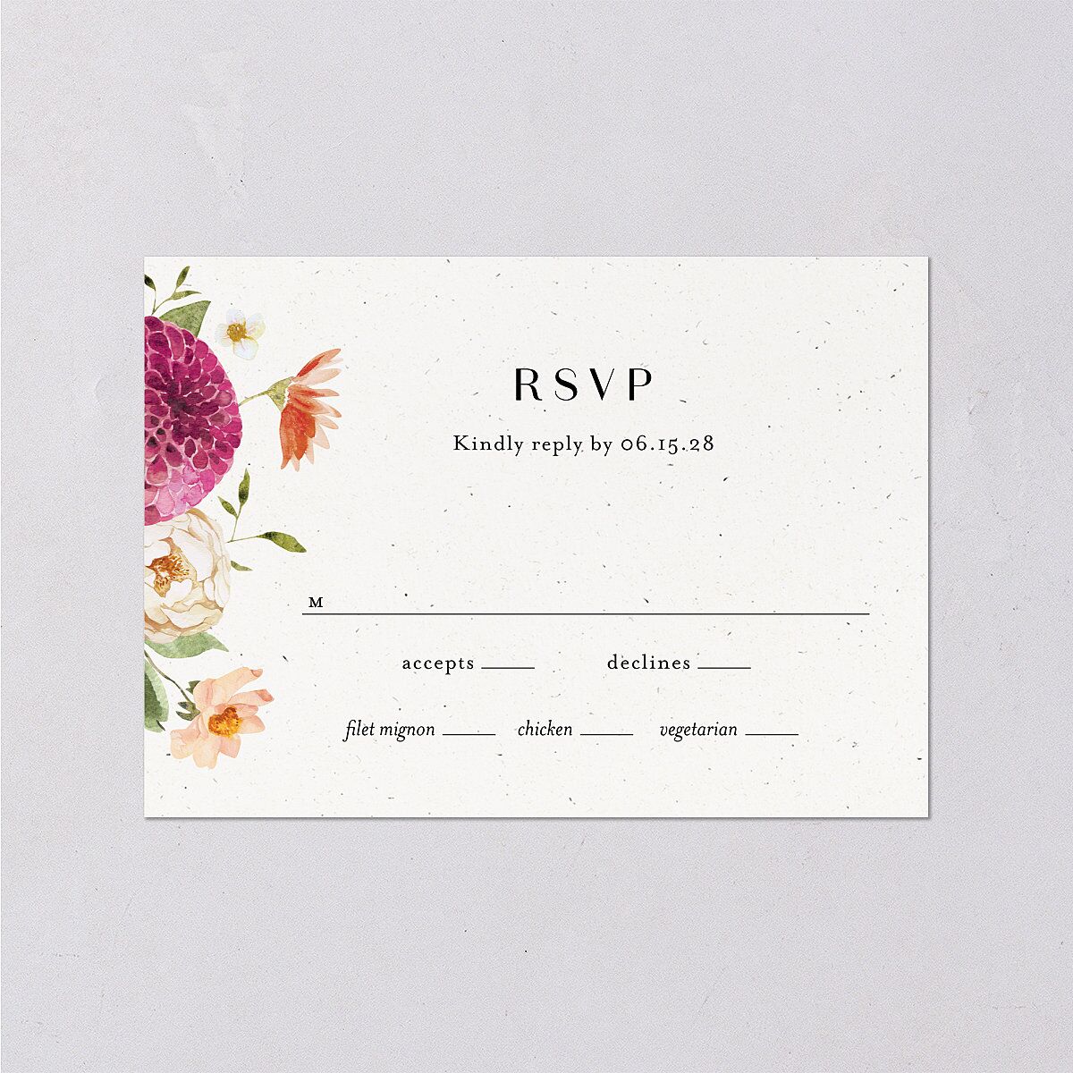 Blooming Dahlias Wedding Response Cards Hot Pink Signature Standard