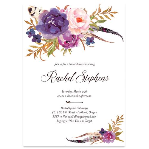 Bohemian Floral Bridal Shower Invitations Pinot Signature Blank Standard