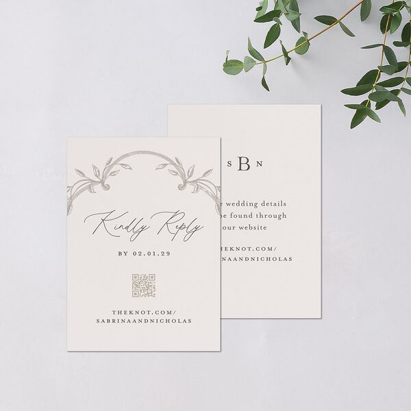 Heirloom Botanical QR Code RSVP Cards Linen Signature Standard