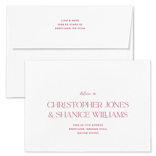 Hawaiian Tropical Orchid Oval Wedding Invitation Envelopes White Crimson Both Recipient and Return Addresses Standard Signature