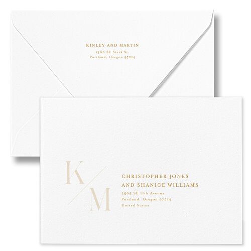 Monogram Slant Wedding Invitation Euro Envelopes White Marigold Recipient Address Luxe Signature