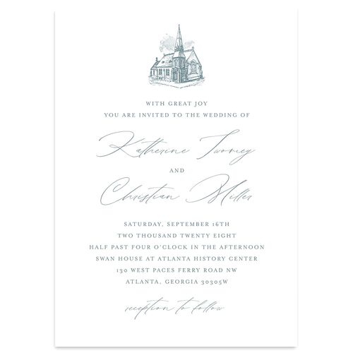 Classic Landscape Wedding Invitations Regency Blue Signature Blank No Standard