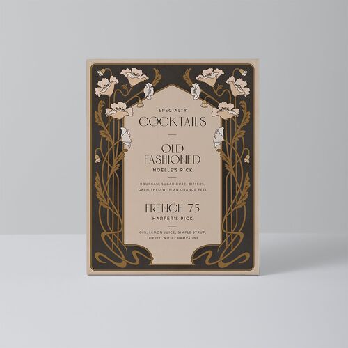 Vintage Nouveau Floral Bar Bended Tabletop Sign X-small Licorice Standard Plastic XS Tabletop Bar