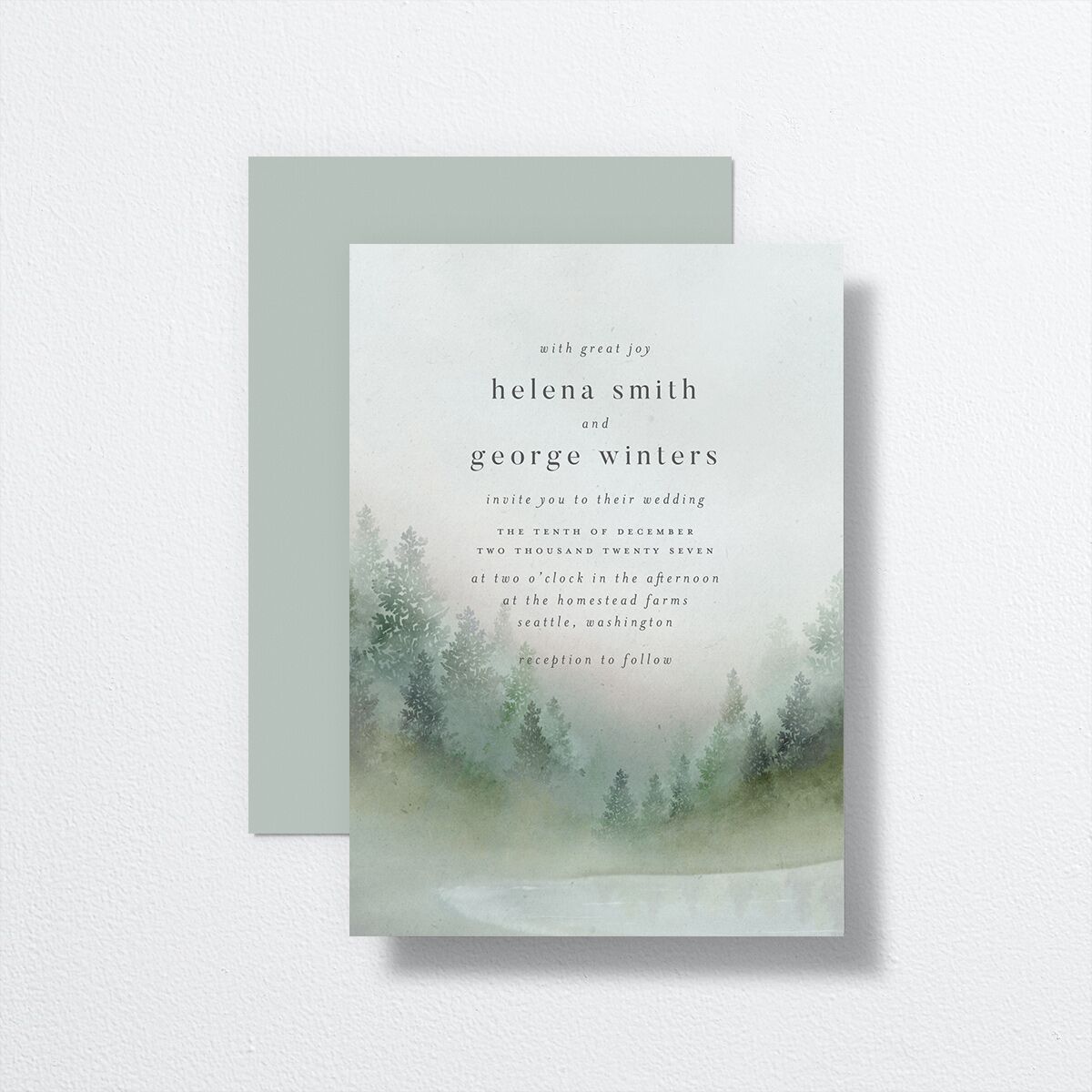 Mountain Mist Wedding Invitations front-and-back
