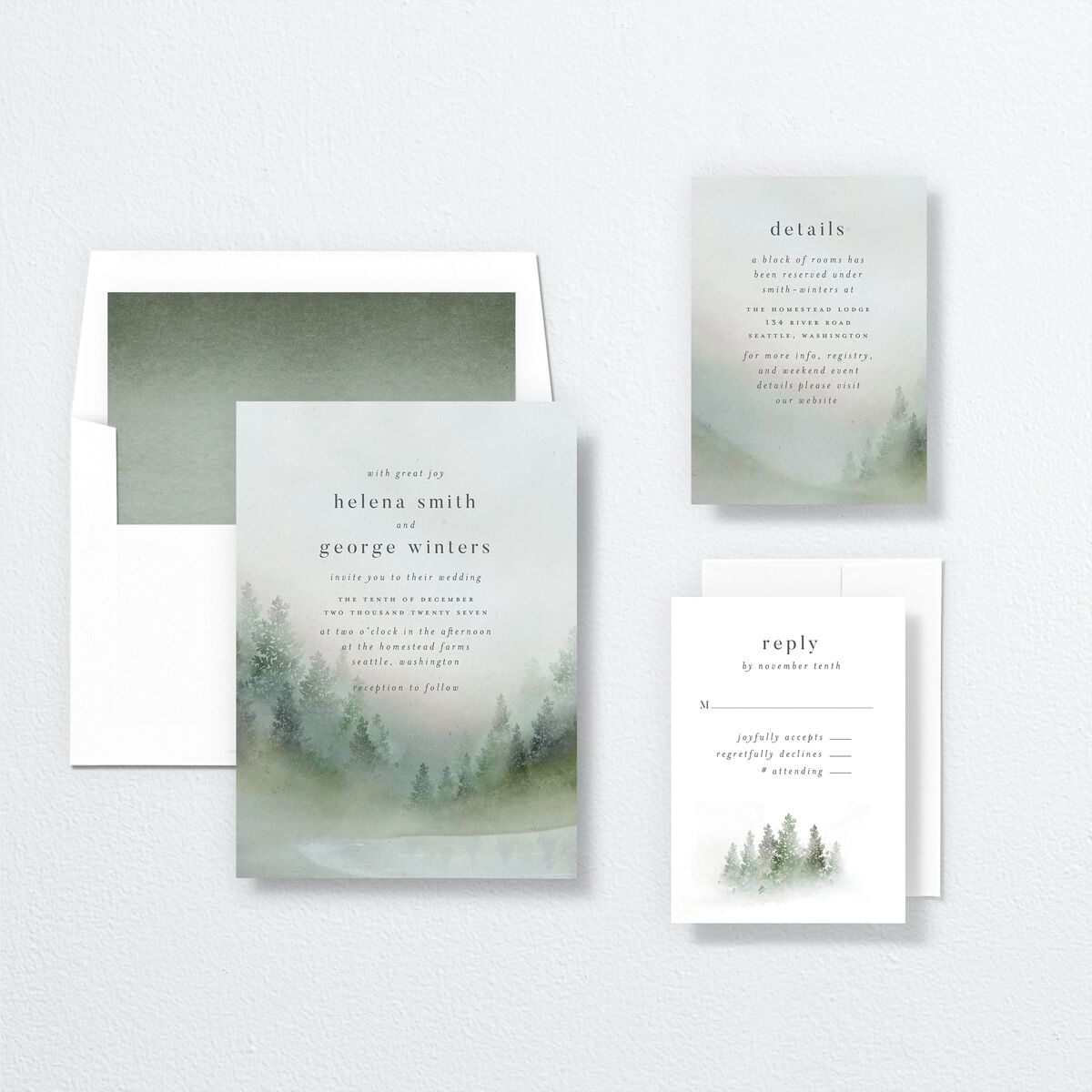Mountain Mist Wedding Invitations suite