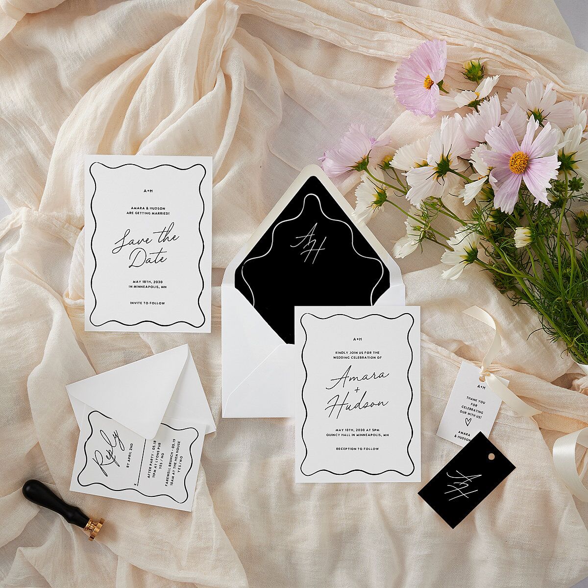 Hand Drawn Wavy Border Euro Envelope Liners Pure White Luxe