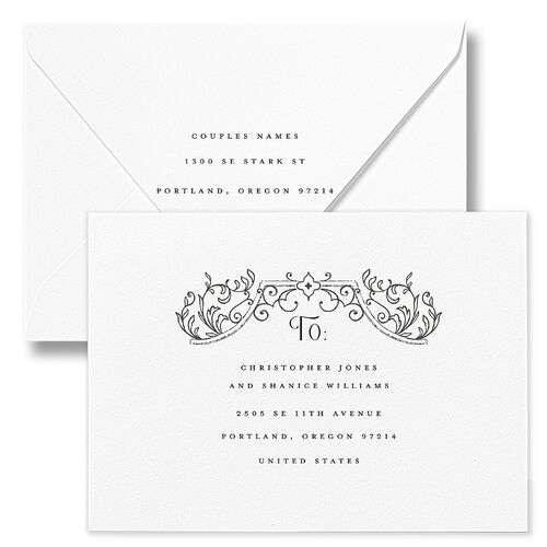 Gothic Gate Wedding Invitation Euro Envelopes White Luxe Plum Both Recipient and Return Addresses Signature