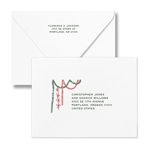 Happy Holidays Grid Pattern Photo Thank You Card Euro Envelopes White Hunter Green Both Recipient and Return Addresses Luxe Signature