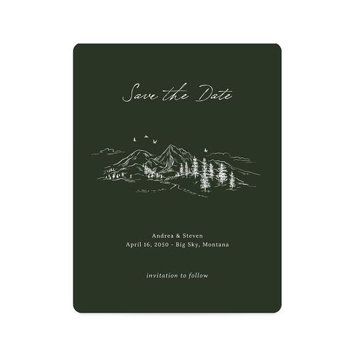 Elegant Mountain Monogram Save The Date Magnets Dark Green Magnet Paper