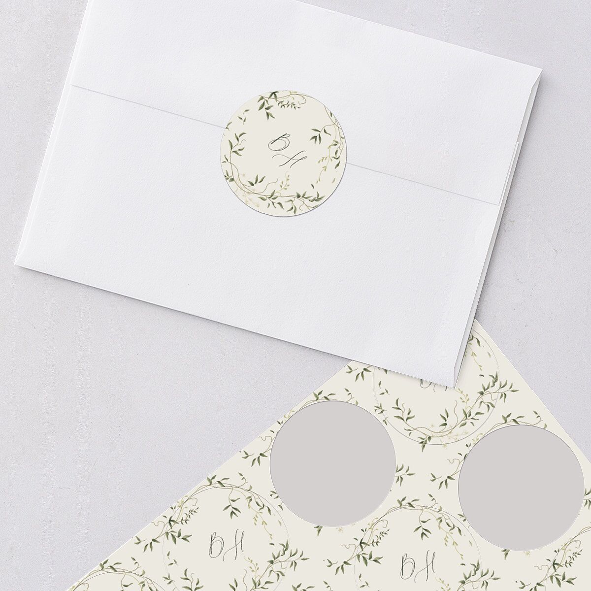 Dainty Fairytale Greenery Wedding Stickers Hunter Green Circle