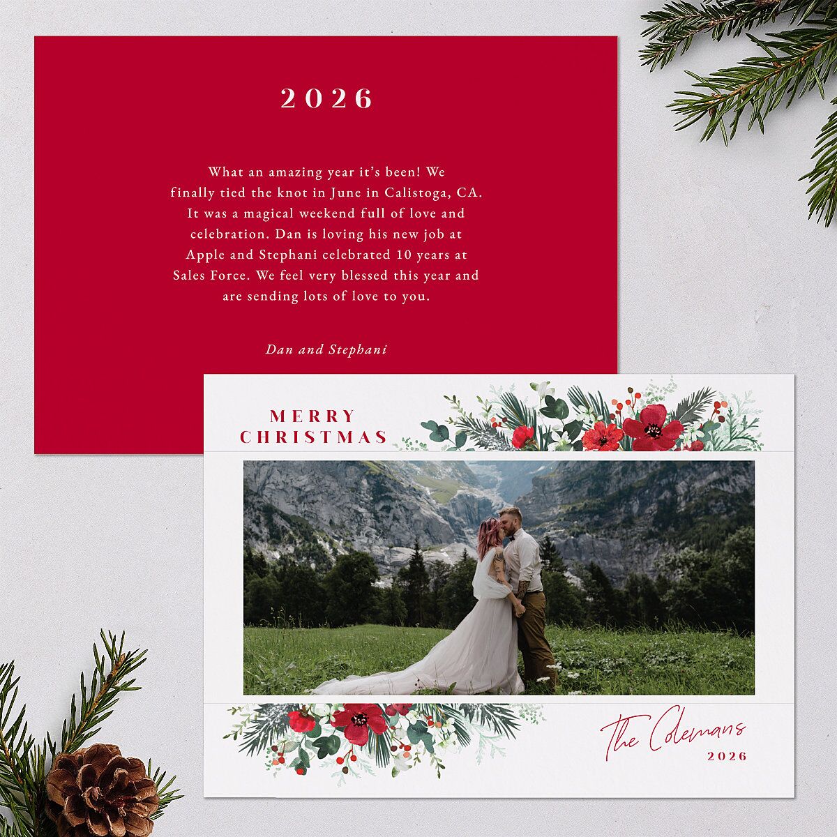 Holiday Botanical Holiday Cards Crimson Signature Blank Landscape Standard