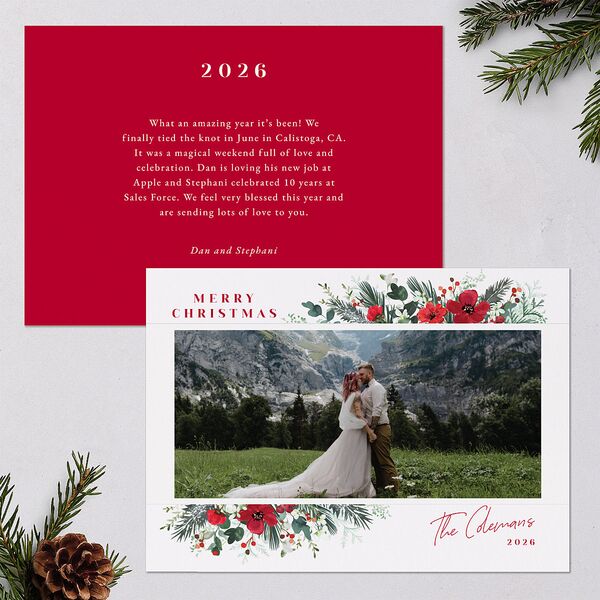 Holiday Botanical Holiday Cards Crimson Signature Blank Landscape Standard