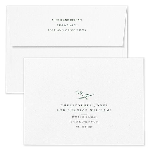 Illustrated Vines Wedding Invitation Envelopes White Hunter Green Both Recipient and Return Addresses Standard Signature