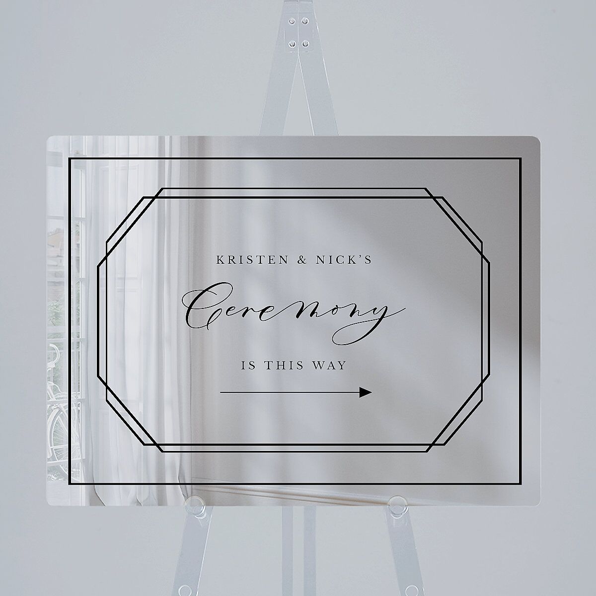 Eucalyptus Frame Mirrored Acrylic Direction Sign Medium Pure White Mirrored Acrylic M Direction Standard