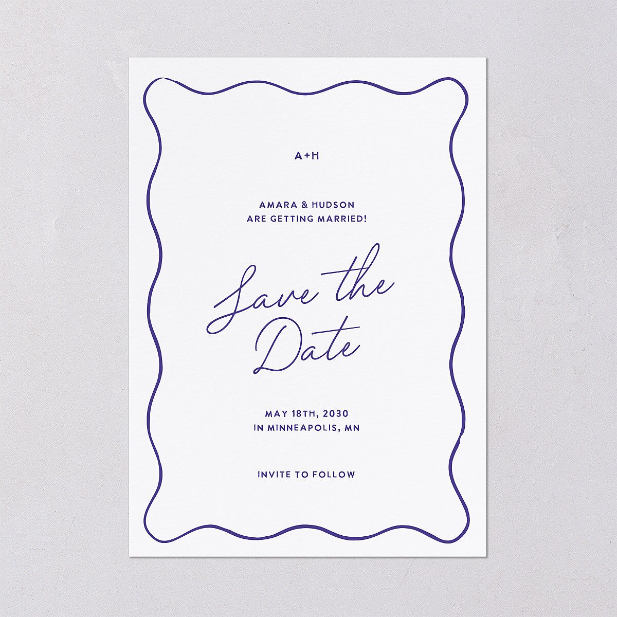 Hand Drawn Wavy Border Save the Date Cards Sapphire Signature smooth Blank No Standard