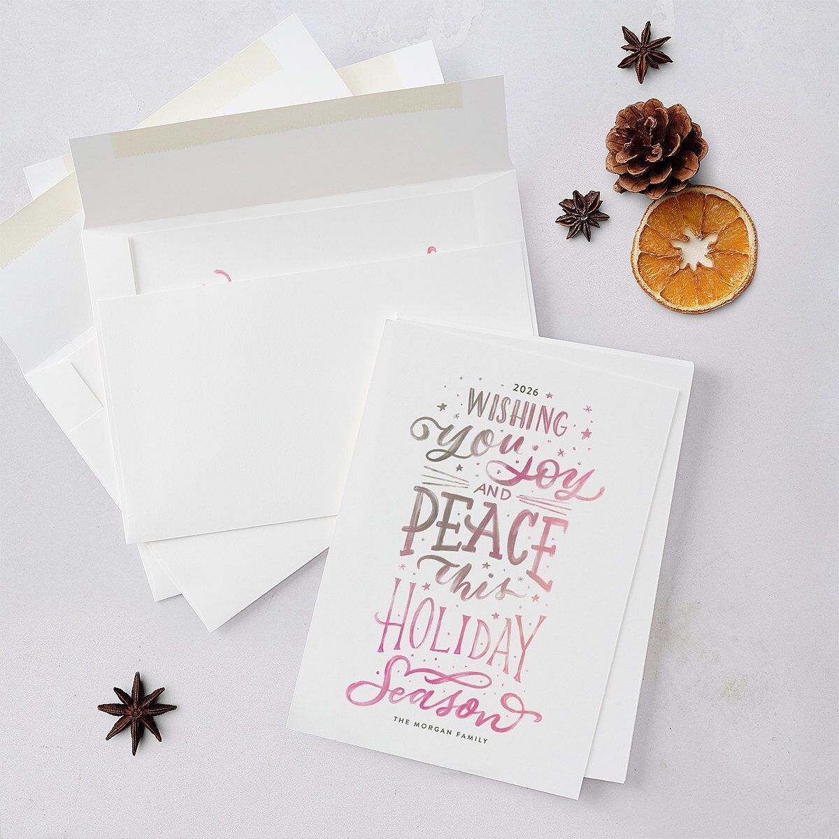 Handwritten Holiday Holiday Cards Rose Pink Signature Blank Standard Portrait