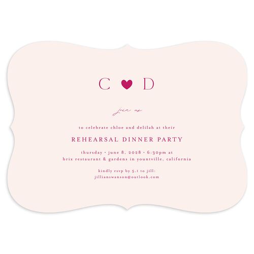 Dainty Heart Rehearsal Dinner Invitations Hot Pink Signature Blank Bracket
