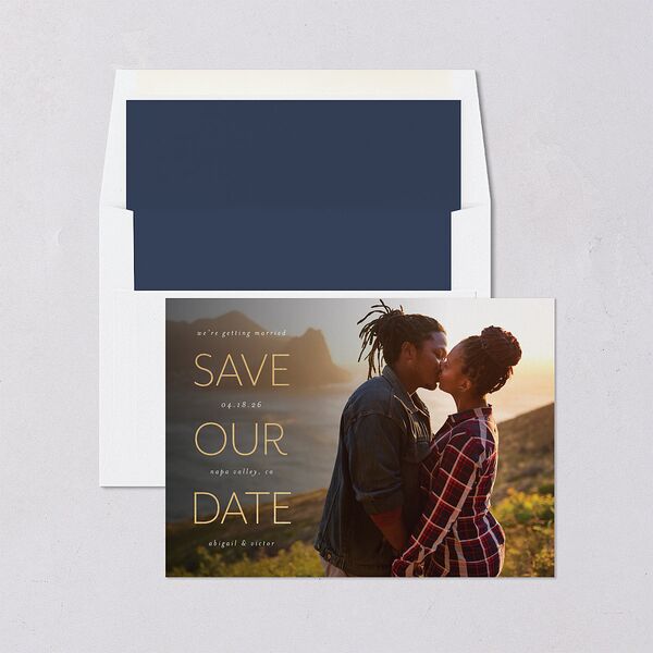 Sidebar Save The Date Cards Gold Navy Signature smooth Blank No Standard