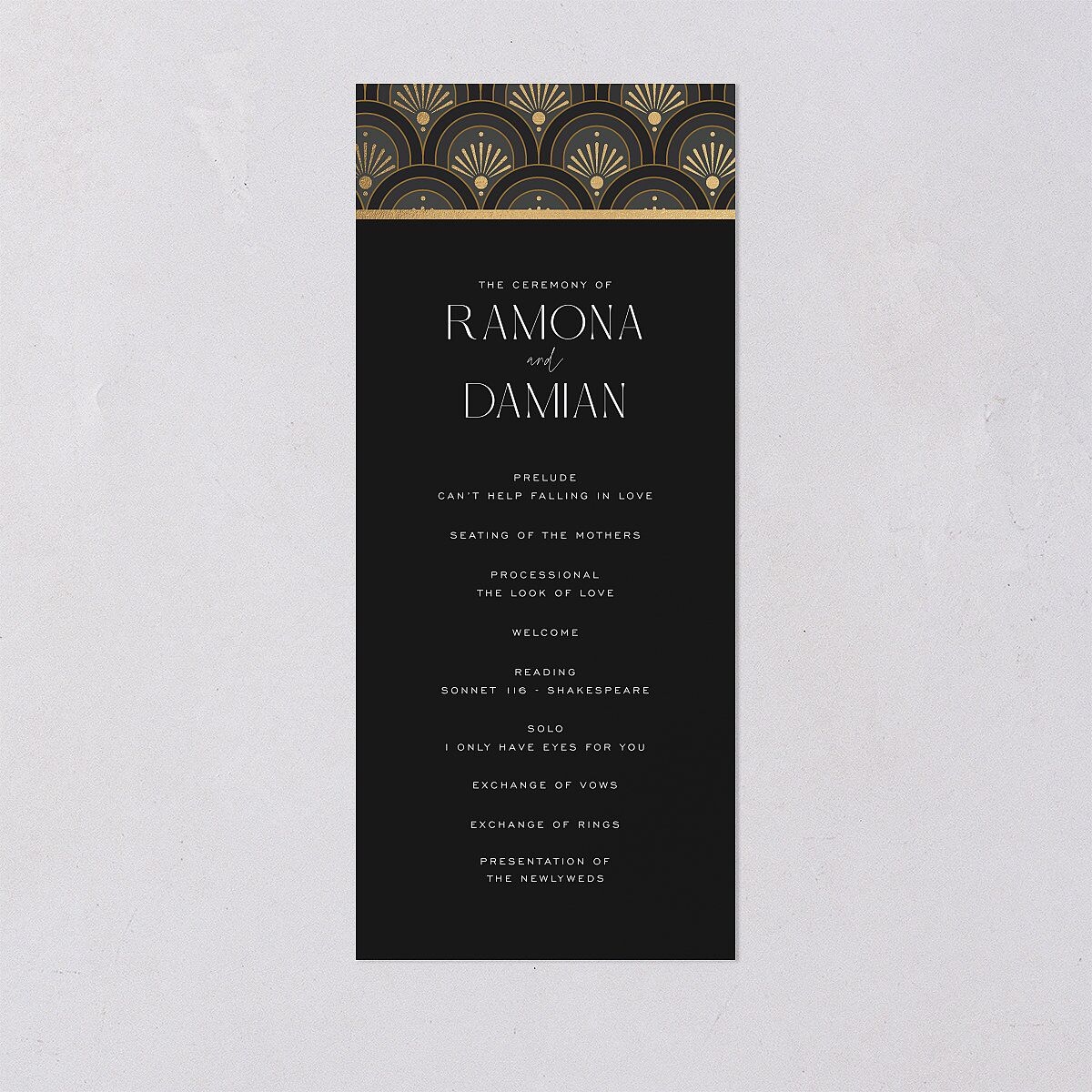 Modern Deco Wedding Programs Gold Charcoal Signature