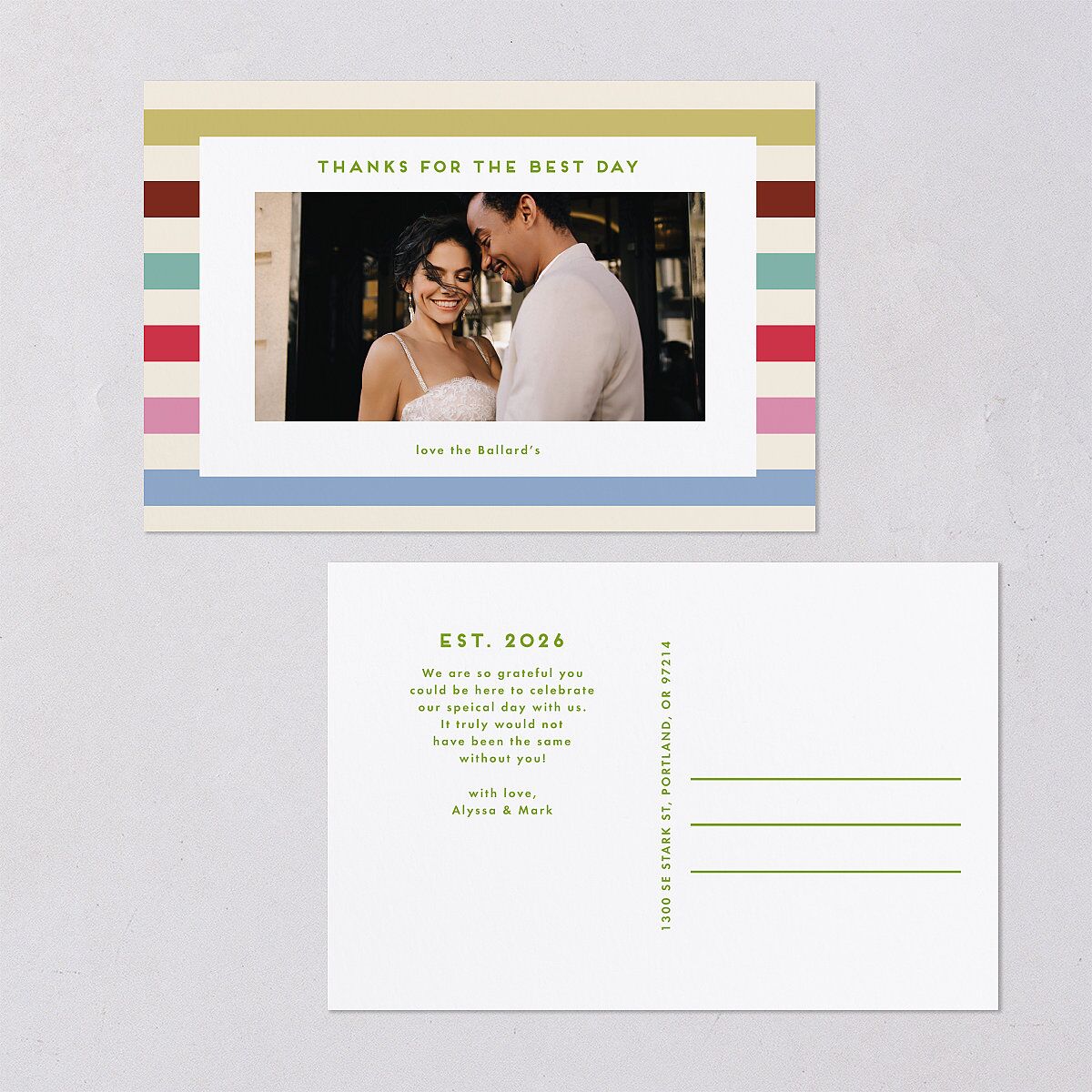Eclectic Vintage Stripes Thank You Postcards Linen