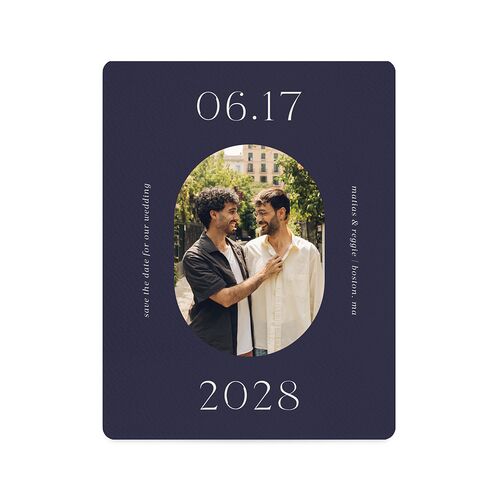 Urbanite Oval Save The Date Magnets Navy Magnet Paper