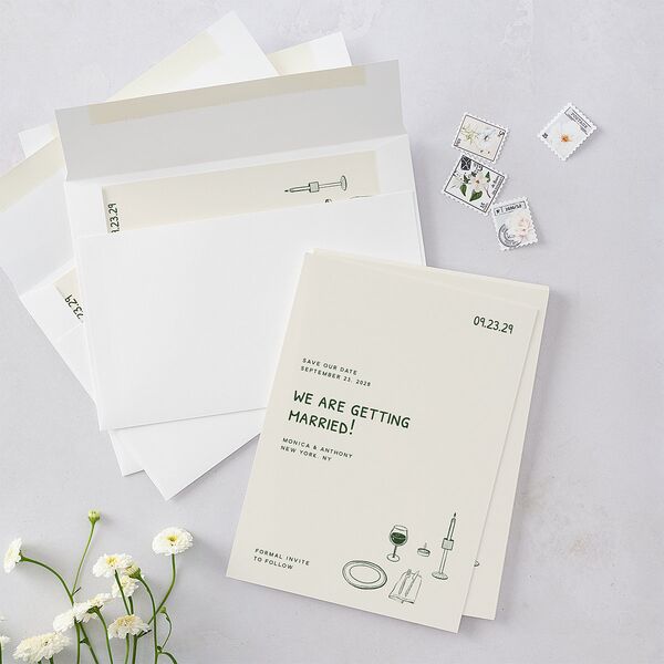 Hand Drawn Recipe Save the Date Cards Dark Camo Signature smooth Blank No Standard