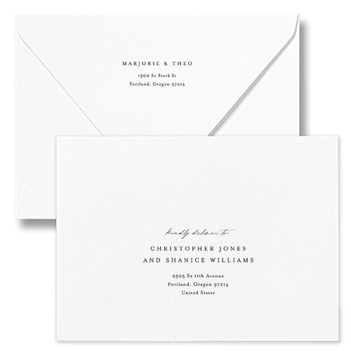 Joyful Union Rehearsal Dinner Invitation Euro Envelopes White Licorice Both Recipient and Return Addresses Luxe Signature