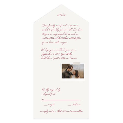 Handwritten Love Note All-in-One Wedding Invitations Jewel Red Signature Light Both Recipient and Return Addresses No