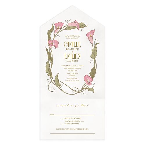Calla Lily Nouveau All-in-One Wedding Invitations Lily Signature Light Both Recipient and Return Addresses No