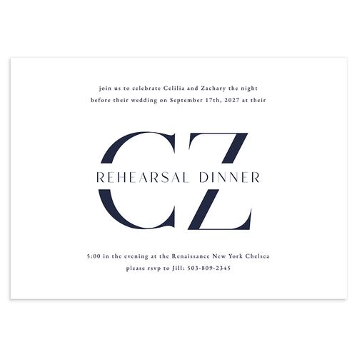 Simple Modern Monogram Rehearsal Dinner Invitations Navy Signature Blank Standard